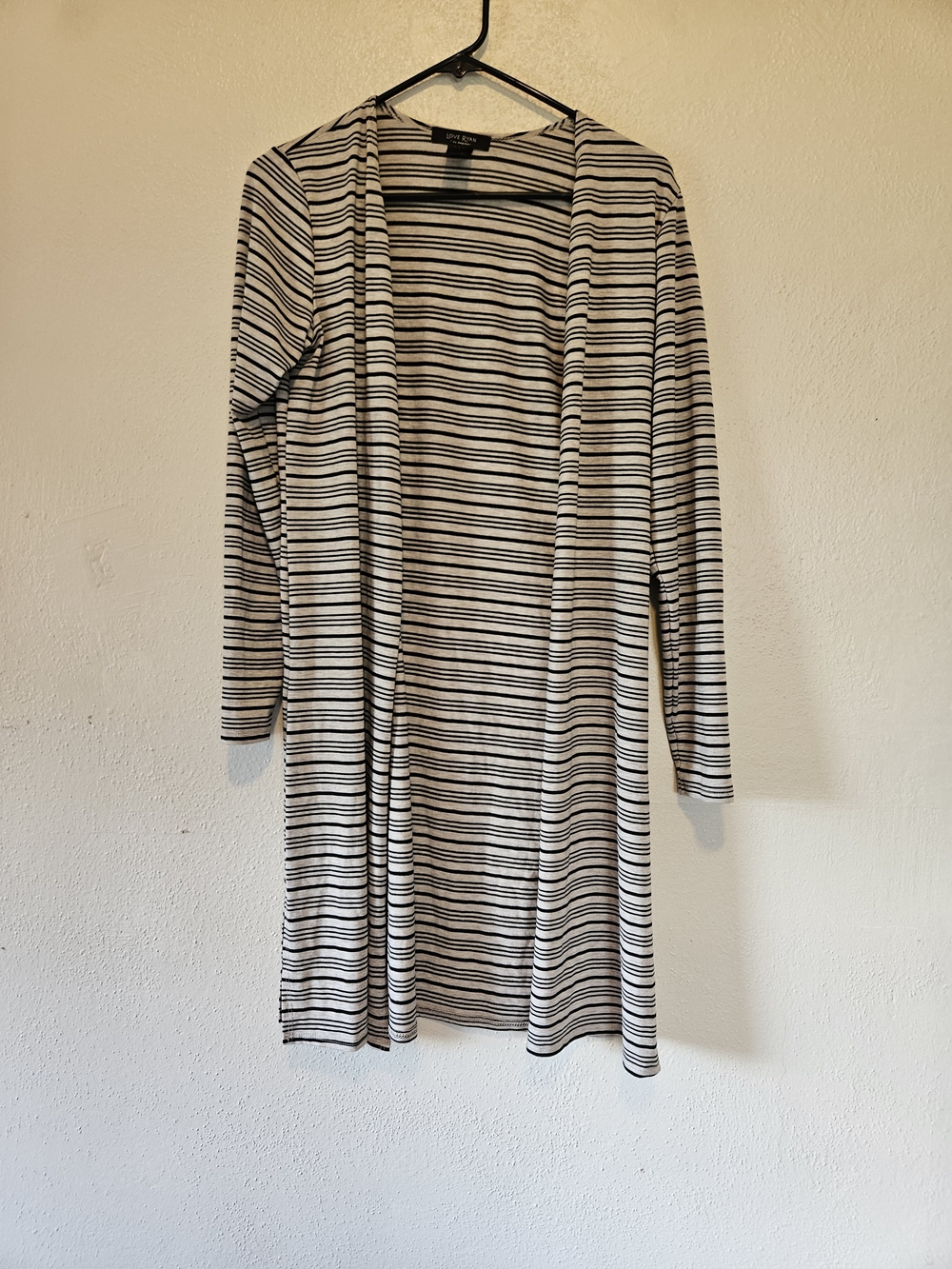 Long Open-Front Striped Cardigan Sweater - Black & White